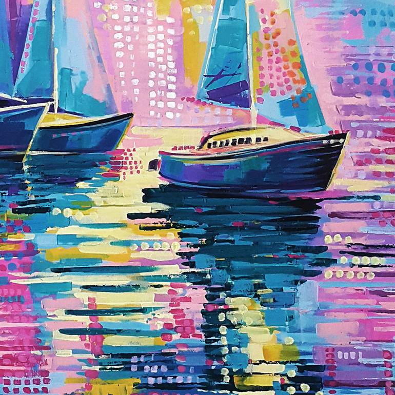 Original Abstract Boat Painting by Trayko Popov