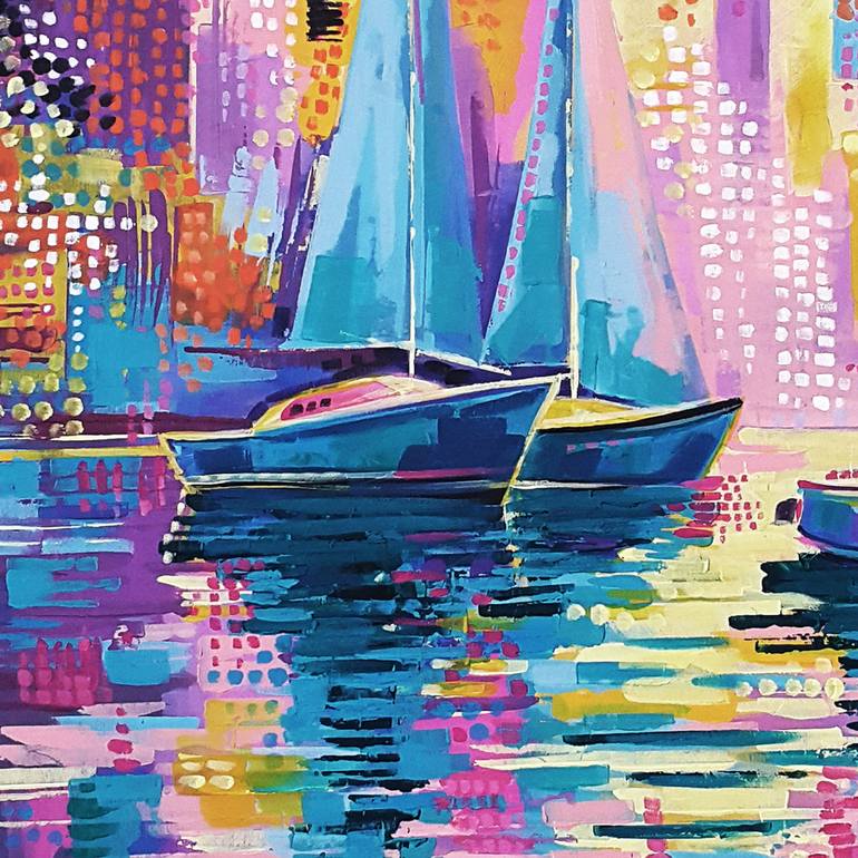 Original Abstract Boat Painting by Trayko Popov
