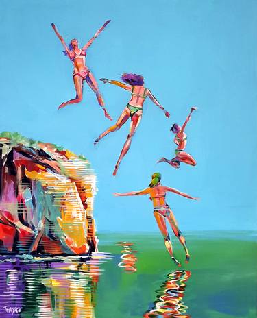 Original Figurative Beach Paintings by Trayko Popov