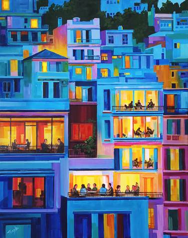 Original Abstract Cities Painting by Trayko Popov