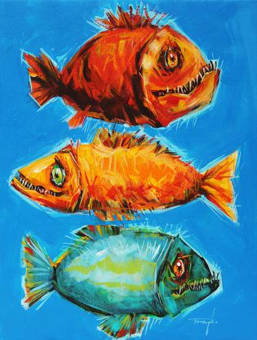 Original Abstract Fish Paintings by Trayko Popov
