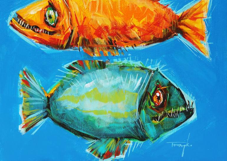 Original Abstract Fish Painting by Trayko Popov