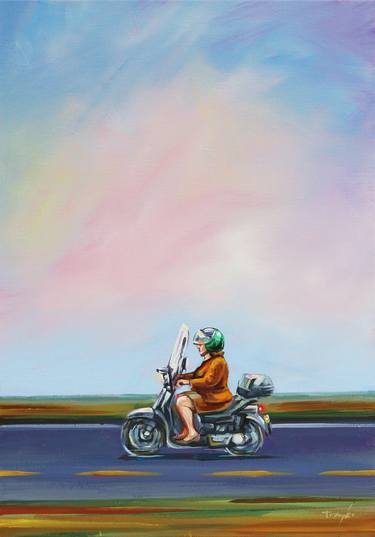 Original Impressionism Motorcycle Paintings by Trayko Popov