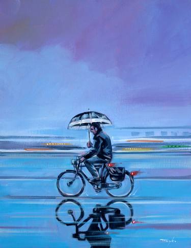 Original Impressionism Bicycle Paintings by Trayko Popov