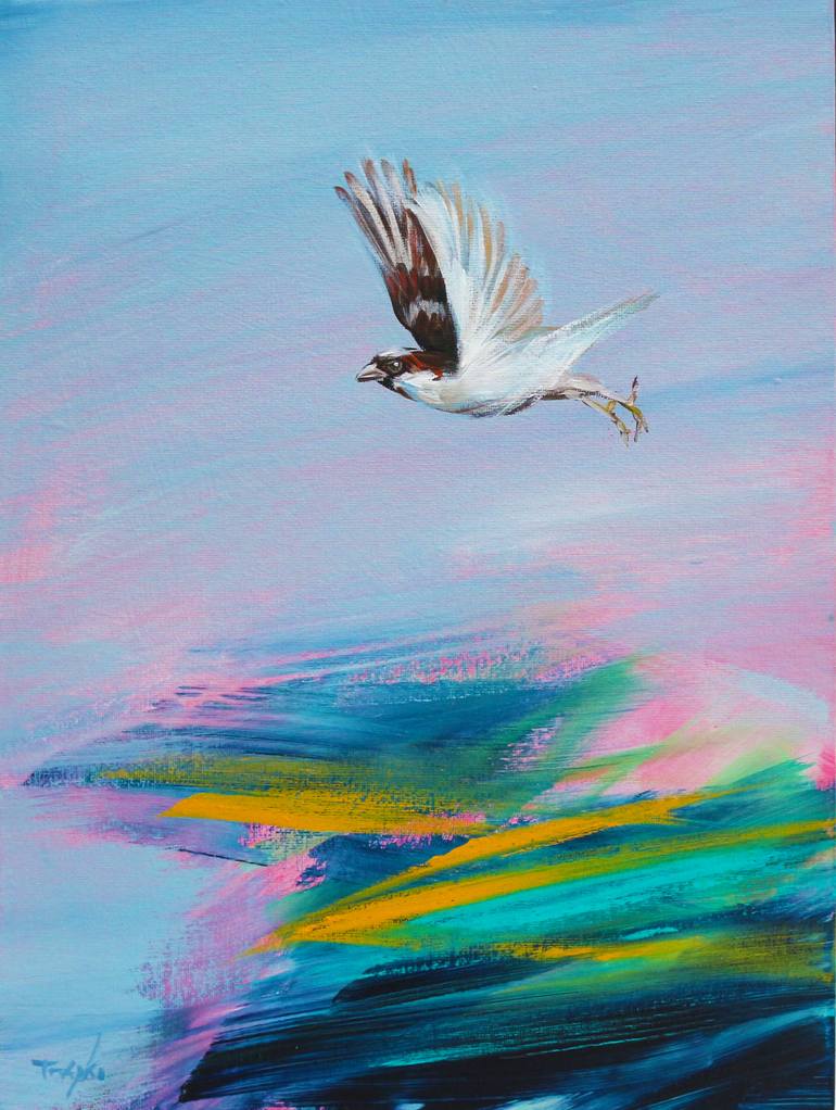 paintings of birds flying