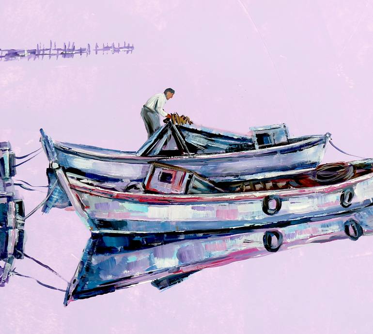 Original Boat Painting by Trayko Popov