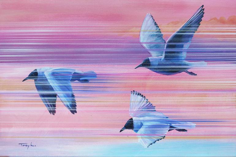 Original Seascape Painting by Trayko Popov | Impressionism Art on Canvas | Birds Know the Way