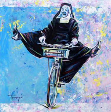 Bicycle. Bike. Nun with a bicycle thumb