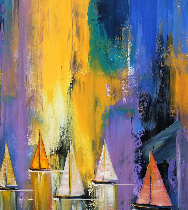 Original Abstract Expressionism Yacht Painting by Trayko Popov