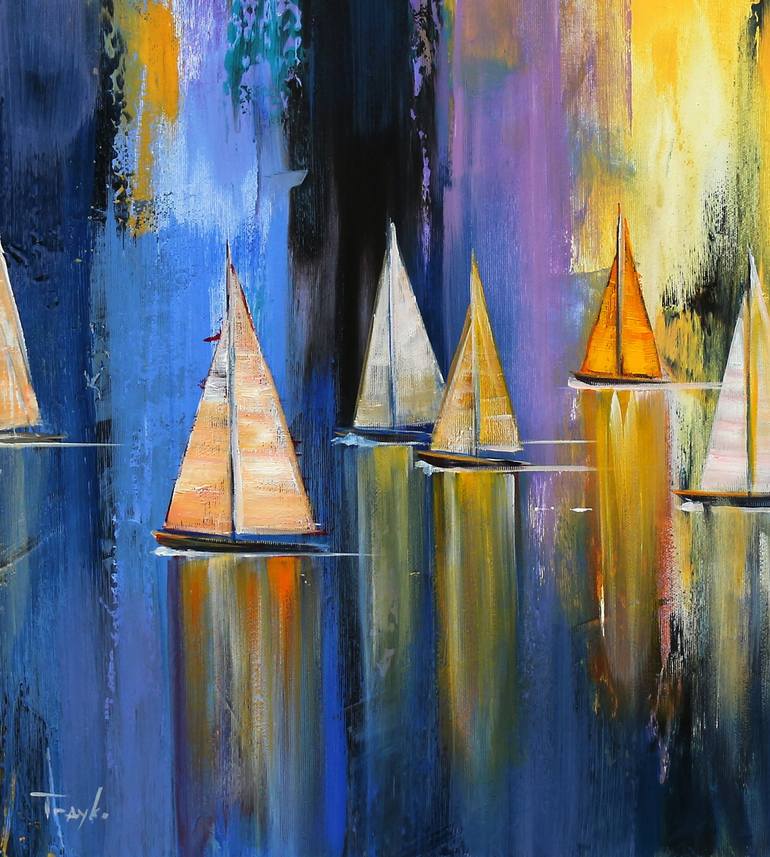 Original Abstract Expressionism Yacht Painting by Trayko Popov
