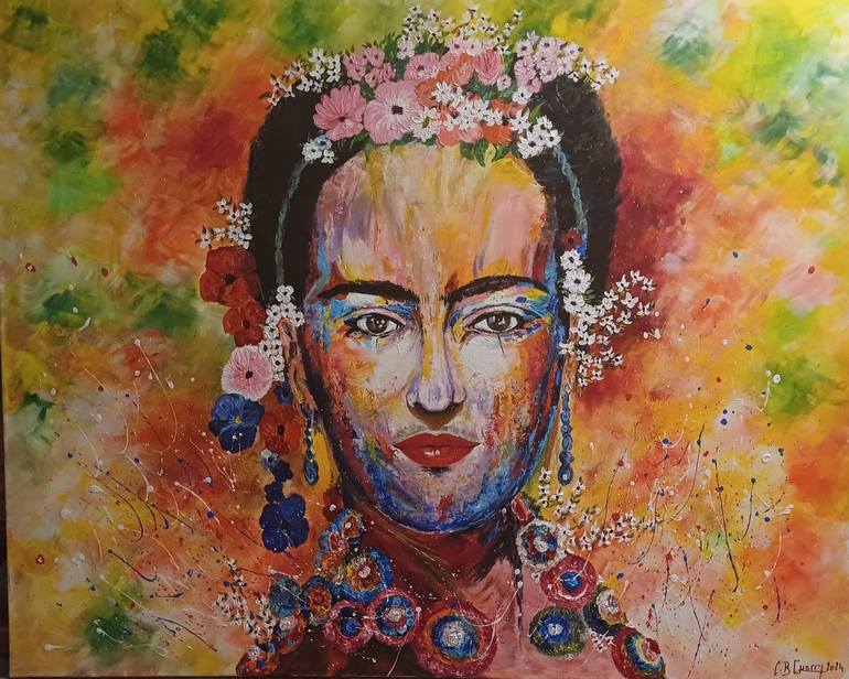 Original Women Painting by Guerry Christiane  Contemporary Art on Canvas  FRIDA KALHO