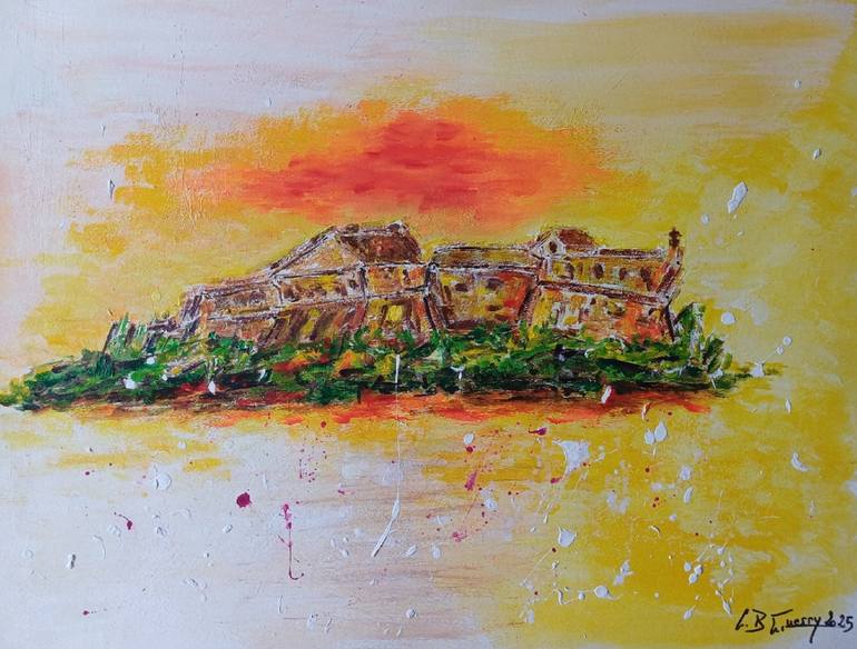 Original Beach Painting by Guerry Christiane  Contemporary Art on Paper  FORT CARRE ANTIBES
