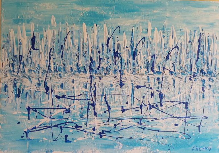 Original Beach Painting by Guerry Christiane  Contemporary Art on Canvas  DOWN THERE