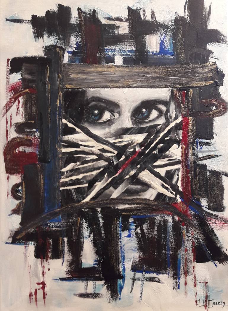 Original People Painting by Guerry Christiane  Expressionism Art on Canvas  HELP II