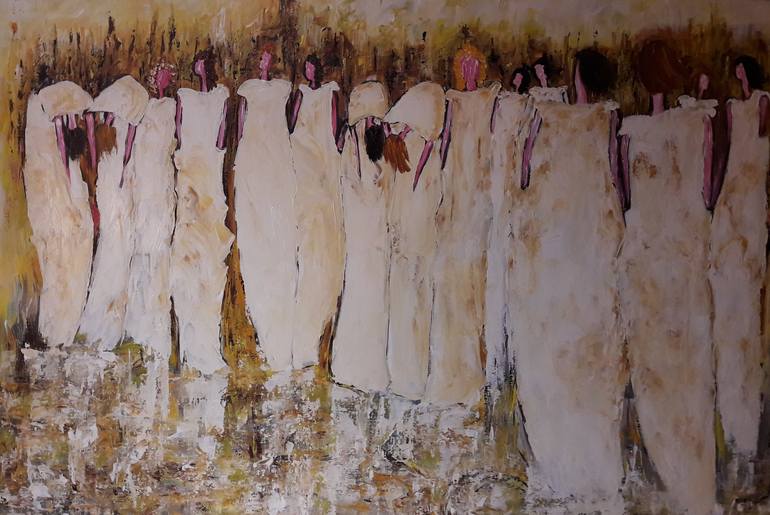 Original Love Painting by Guerry Christiane  Art Deco Art on Canvas  COMMUNITIES II