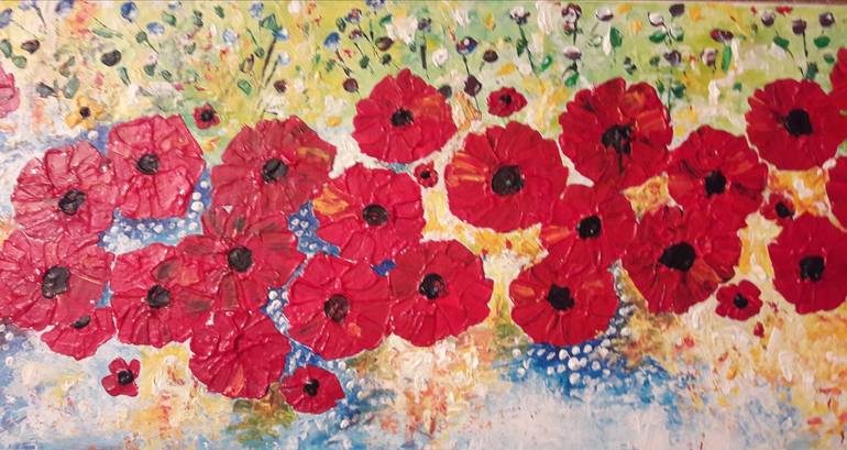 Original Abstract Expressionism Floral Painting by Guerry christiane