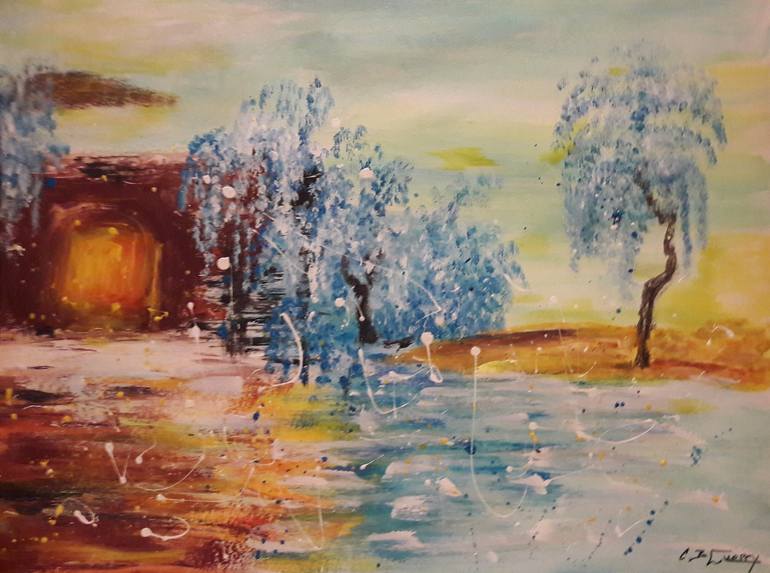 Original Landscape Painting by Guerry Christiane  Abstract Expressionism Art on Paper  ESPACE LUMIERE