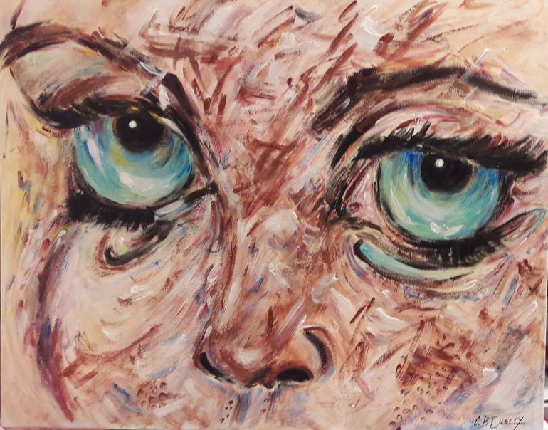 Original People Painting by Guerry Christiane  Expressionism Art on Canvas  CE REGARD LA