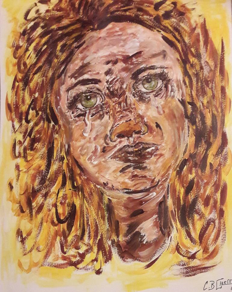 Original People Painting by Guerry Christiane  Expressionism Art on Canvas  PETITE FILLE EN PEINE