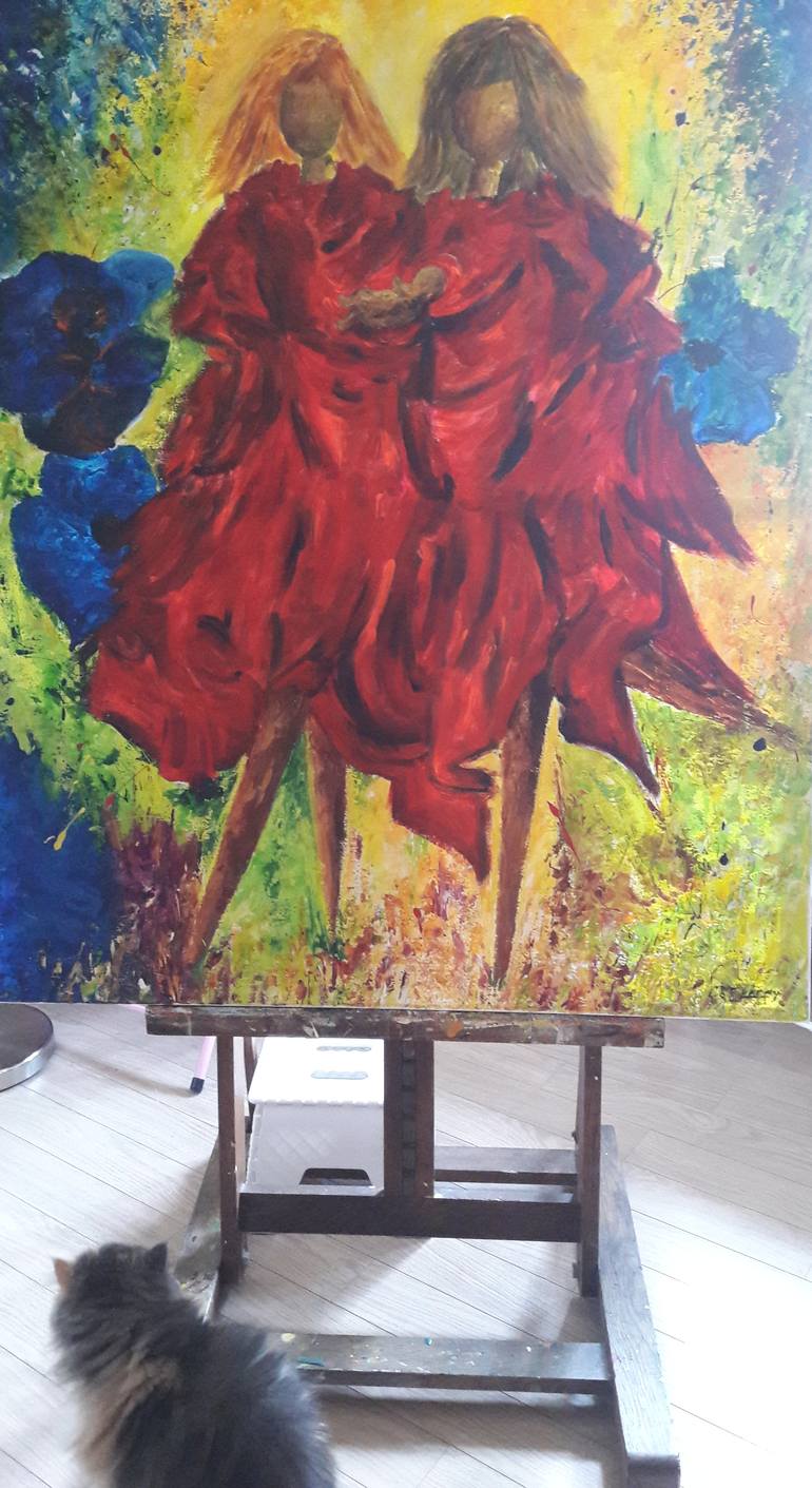 Original Expressionism Love Painting by Guerry Christiane