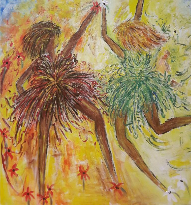 Original Floral Painting by Guerry Christiane  Conceptual Art on Canvas  WHEN SPRING MEETS SUMMER