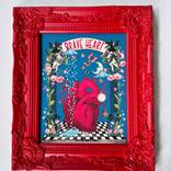 Brave Heart Surreal Heart Collage, Hand-Painted Ornate Red Frame by Erika C Brothers