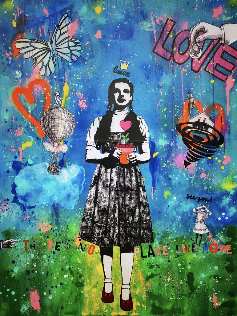 mixed media portrait of Dorothy from Wizard of Oz