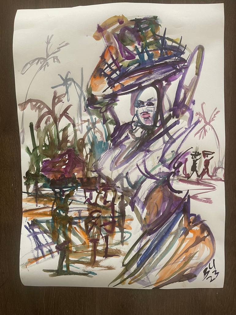 Original Expressionism People Painting by Bob Usoroh