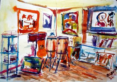 Print of Expressionism Interiors Paintings by Bob Usoroh