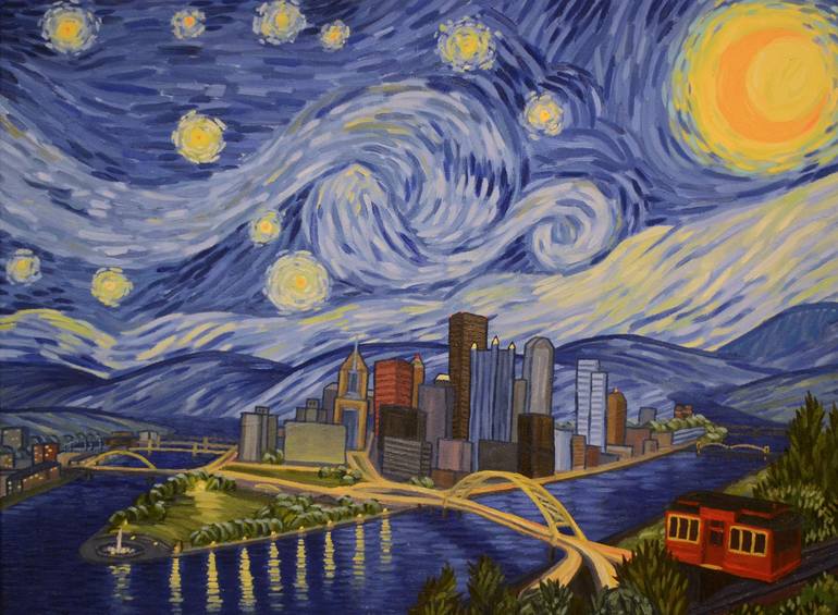 Starry Night Over Pittsburgh Painting by Christopher Nemeth