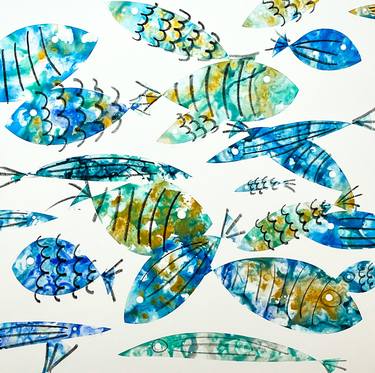 Print of Abstract Expressionism Fish Paintings by Eleni Pratsi