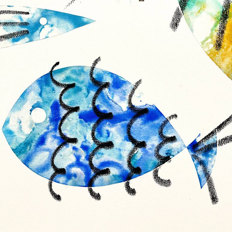 Original Abstract Expressionism Fish Painting by Eleni Pratsi