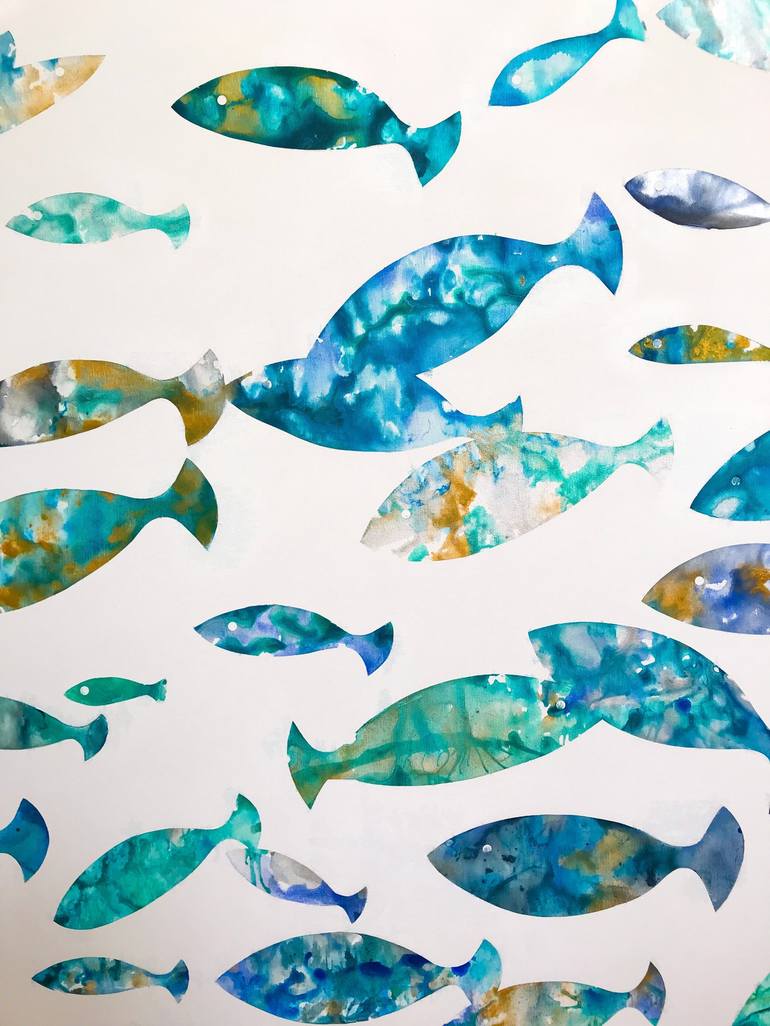 Original Abstract Expressionism Fish Painting by Eleni Pratsi