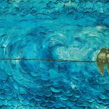 (Sold) Large Original Impasto Painting Up in the Blue Green Clouds 48