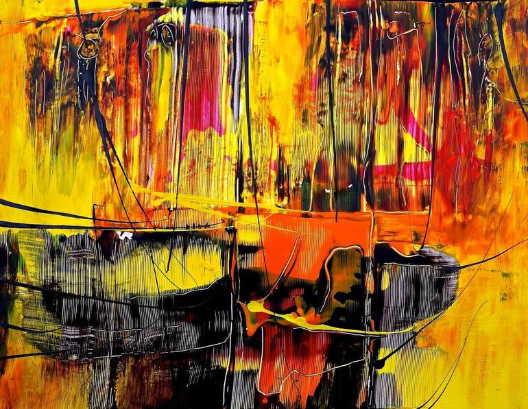 Original Other Painting by Agnieszka Kukawska | Abstract Expressionism Art on Paper | The Summer Sunset
