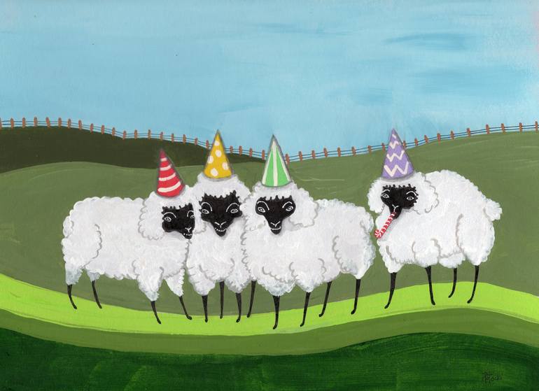 Sheep Party in the Pasture Painting by Jo Potocki Saatchi Art