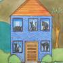 blue house with cats