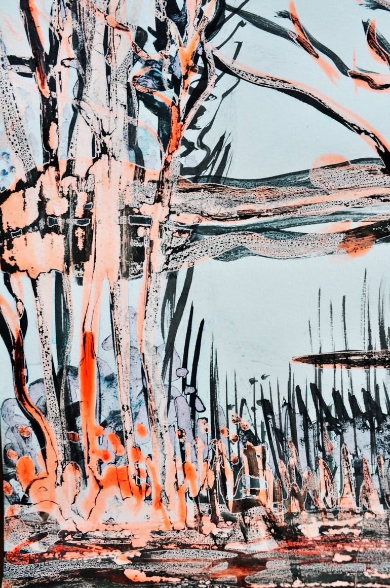 Original Abstract Expressionism Landscape Drawing by Stéphanie de Malherbe