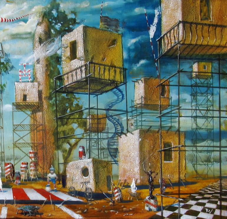 Original Conceptual Cities Painting by Sergey Roy