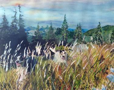 Print of Fine Art Dogs Paintings by Penny Winn