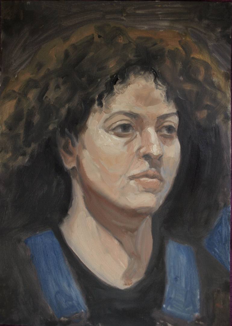 Portrait of young woman with curly hair Painting by Adrian Morgan | Saatchi  Art