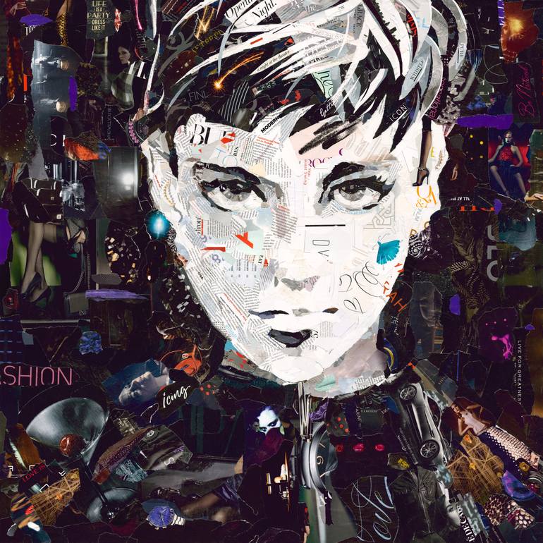 Audrey's Eyes - Audrey Hepburn Collage by Louis Lochead