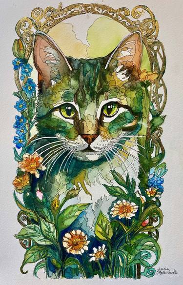Original Art Nouveau Animal Mixed Media by Jennie Smallenbroek