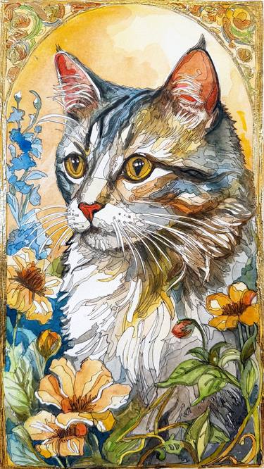 Original Art Nouveau Animal Mixed Media by Jennie Smallenbroek