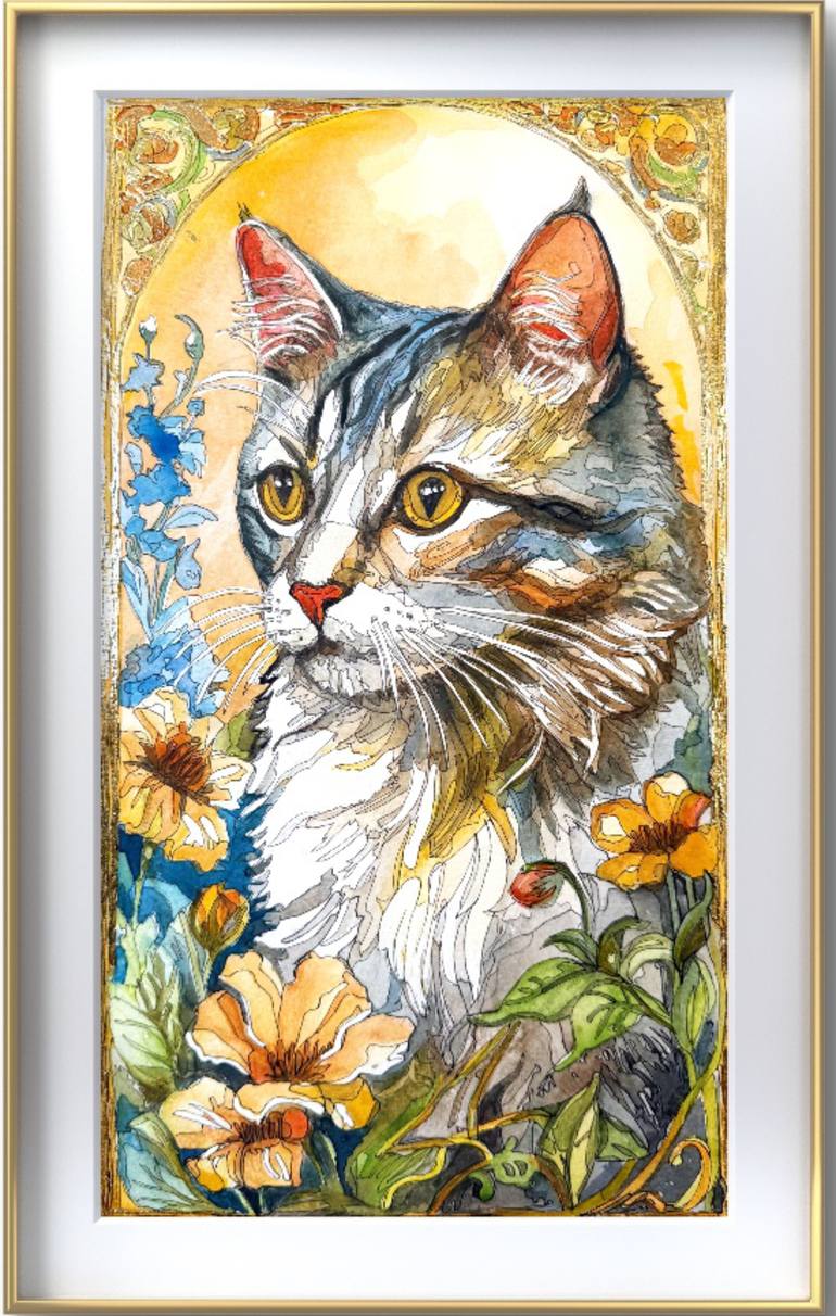 Original Art Nouveau Animal Mixed Media by Jennie Smallenbroek