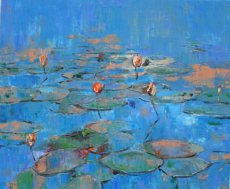 Original Floral Painting by Bach Nguyen | Art Deco Art on Canvas | lily in the lake 7/6/2018