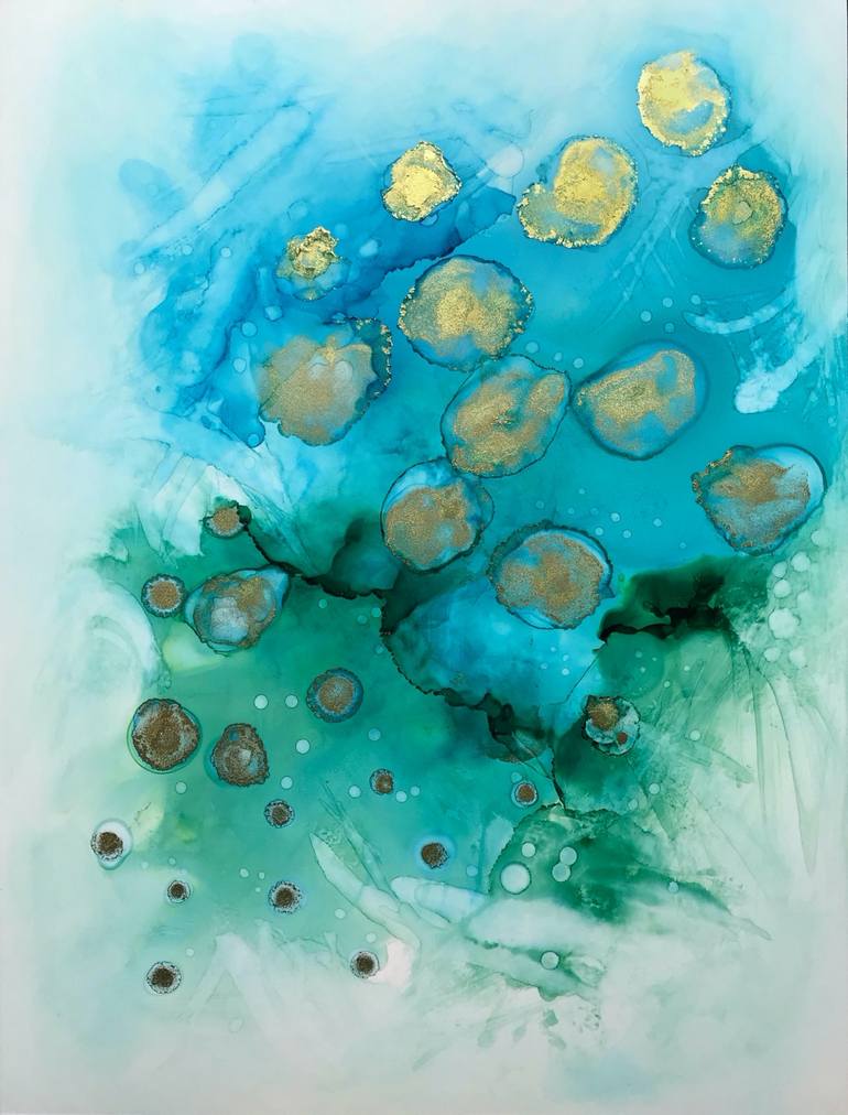 Ocean - 9 x 12 Original Abstract Alcohol Ink Painting by Marianna Mills