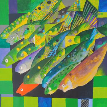 Original Cubism Fish Paintings by Aljaž Tofolini