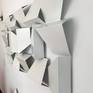 This artwork is the junction of a single geometric shape, based on a tubular steel structure, the visual effect is obtained by varying the position of the pieces and the empty spaces between them