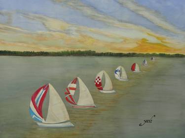 Original Figurative Sailboat Paintings by Silvana Vescio